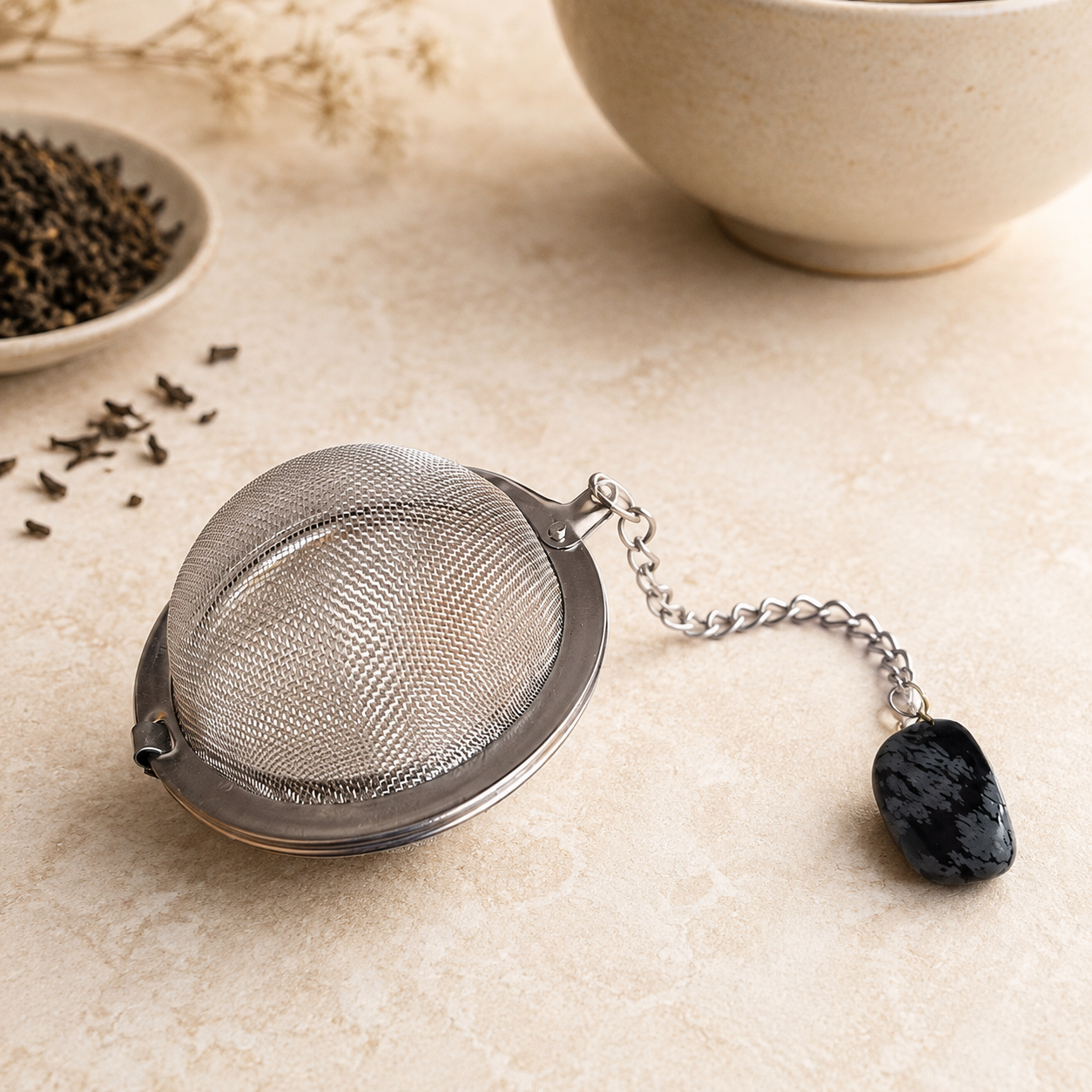 Boule à thé avec obsidienne neige